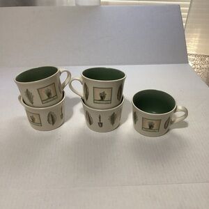 Naturewood by Pfaltzgraff set of 5 Coffee Cups Casual Leaves Herbs Garden